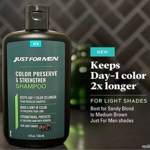 Just For Men Color Preserve & Strengthen Shampoo - 8 oz, Light Shade W/ Keratinj